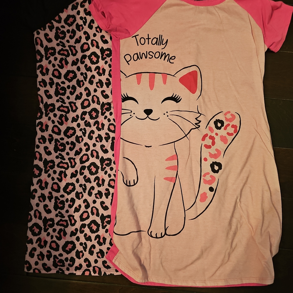 Wonder Nation Pink Cat Nightgown with Leopard Print